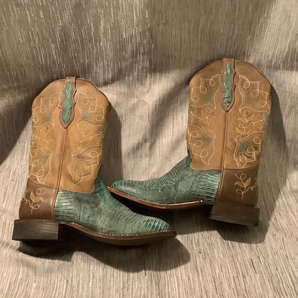 tony lama womens reptile square toe leather sole boots Sz 9B western cowgirl - Picture 3 of 11